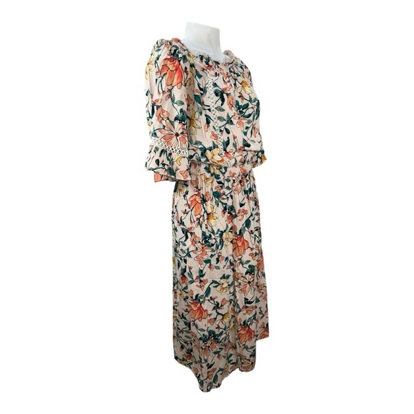 EN CREAM Boho Floral Off-Shoulder Dress size M mix of colors: peach, greens - Picture 9 of 15